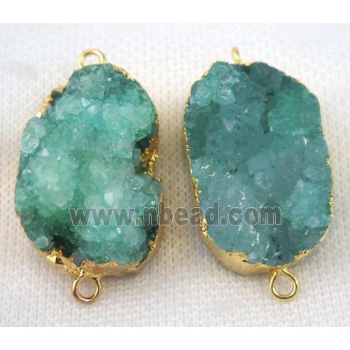 green druzy agate connector, oval, gold plated