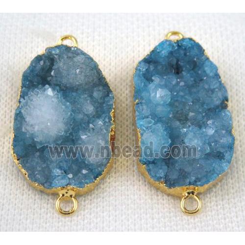blue druzy agate connector, oval, gold plated