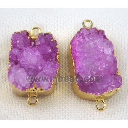 hotpink druzy agate connector, oval, gold plated
