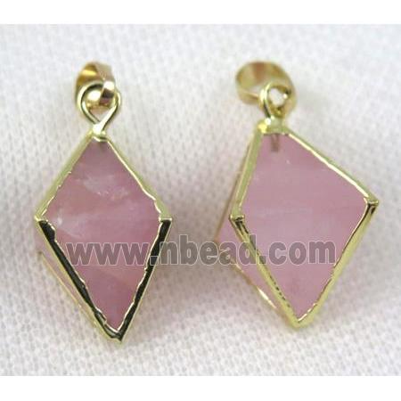 rose quartz pendant, pink, gold plated