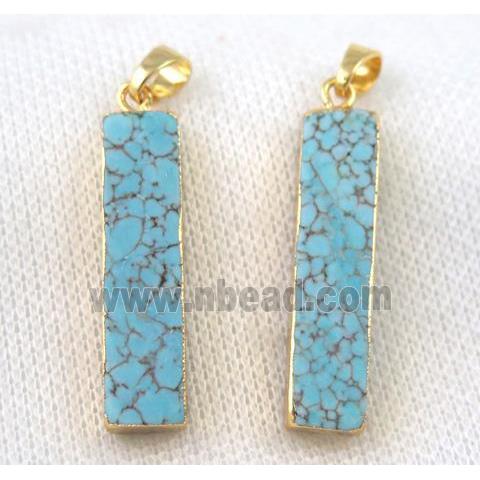 blue turquoise pendant, rectangle, gold plated