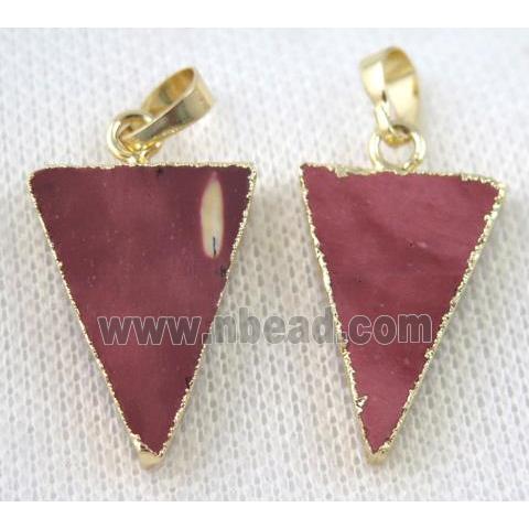 Mookaite pendant, triangle, gold plated