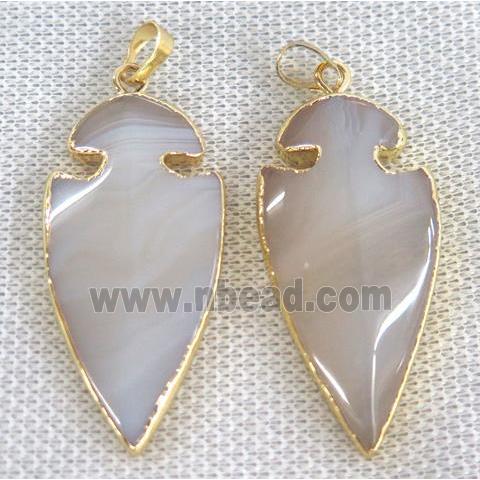 gray agate pendant, arrowhead, gold plated