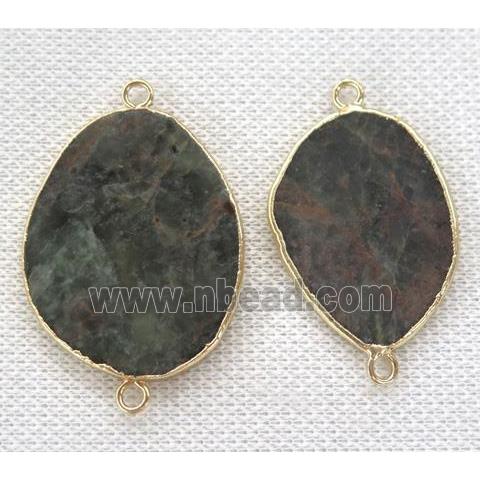 green Fluorite connector, freeform, gold plated