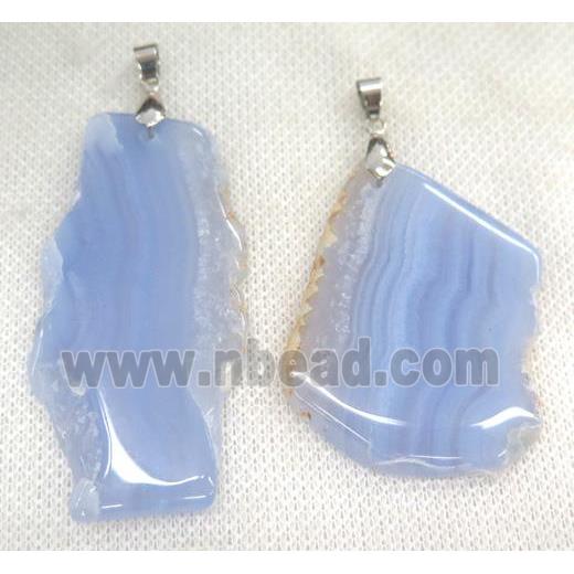 Blue Lace Agate Slice Pendant, freeform