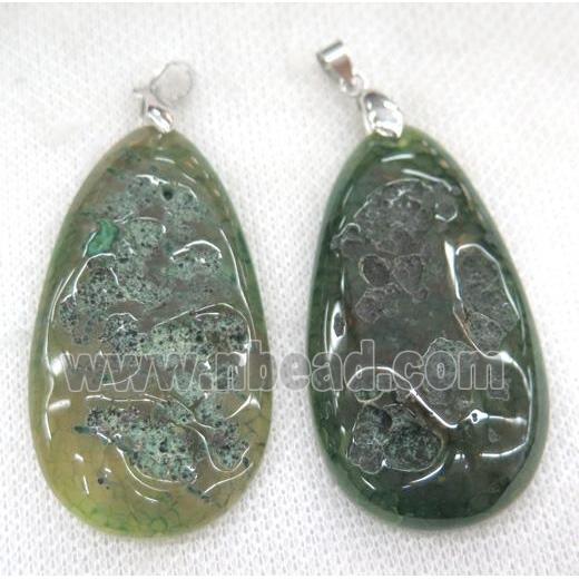 Rock Agate teardrop pendant, green