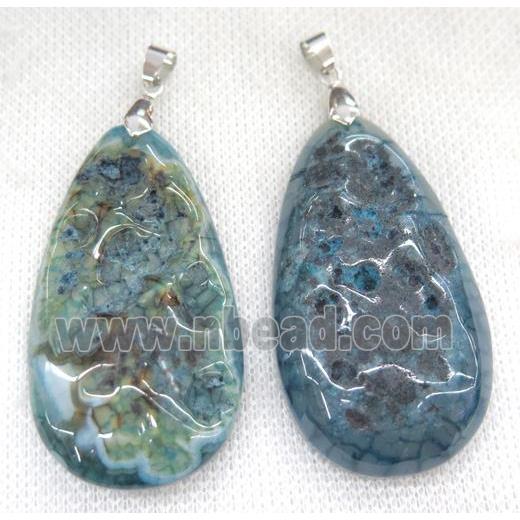 Rock Agate teardrop pendant, blue