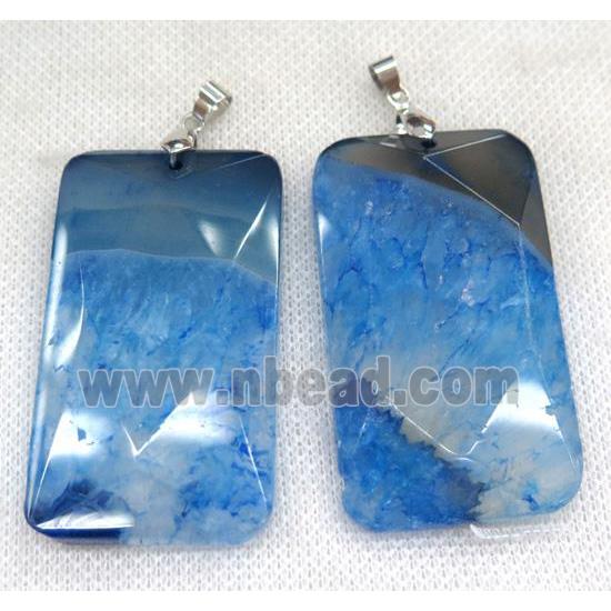 blue druzy agate pendant, faceted rectangle