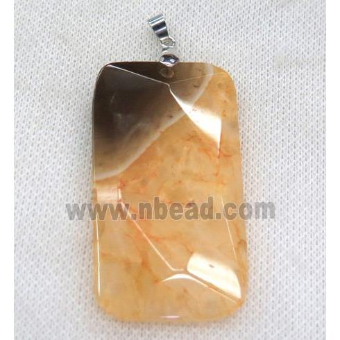 yellow druzy agate pendant, faceted rectangle