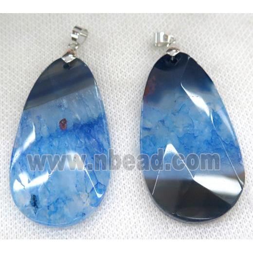 blue druzy agate pendant, faceted teardrop