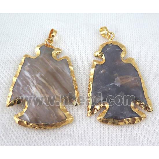 hammered Rock Agate angel pendant, gold plated
