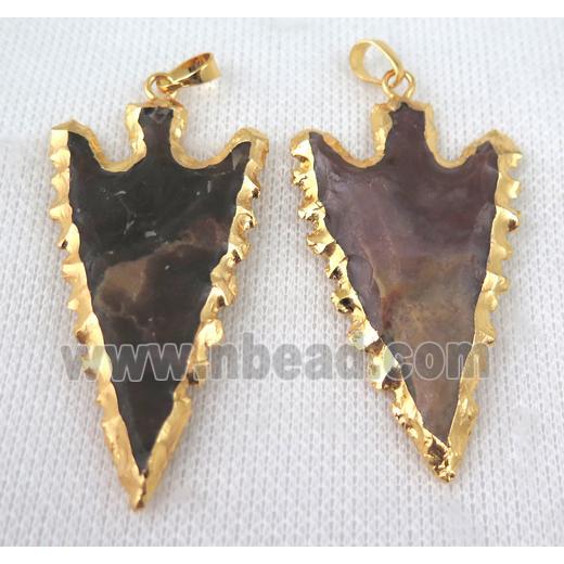 hammered Rock Agate arrowhead pendant, gold plated