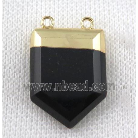 black agate onyx pendant, bullet, gold plated