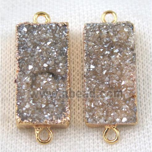 champagne druzy quartz connector, rectangle, gold plated