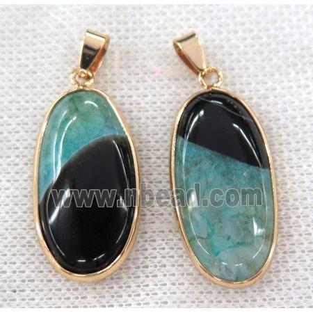 green druzy agate oval pendant, gold plated