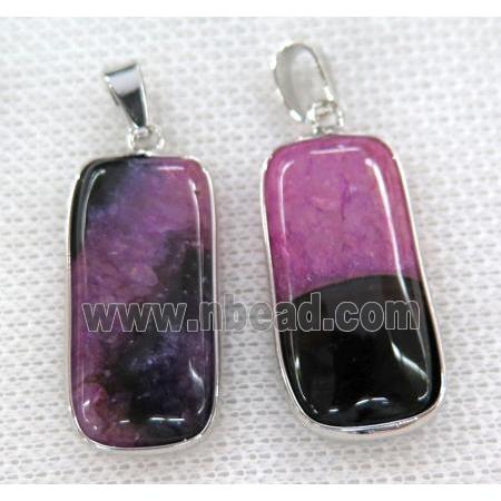 hotpink druzy agate pendant, rectangle, silver plated