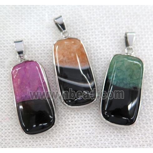 druzy agate pendant, mix color, rectangle, silver plated