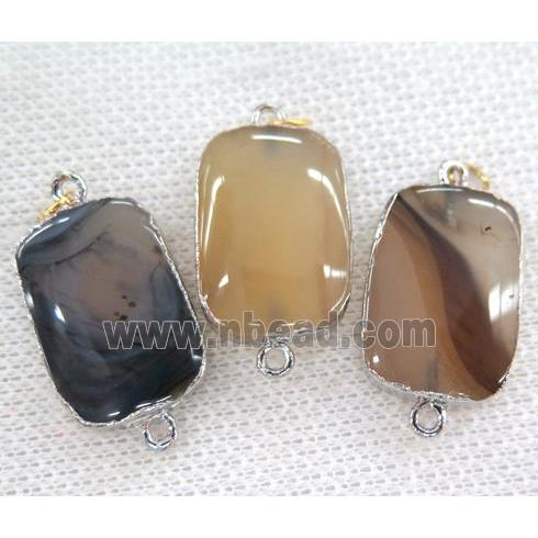 Heihua Agate connector, rectangle, silver plated
