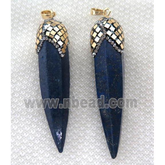Lapis Lazuli bullet pendant paved gold foil, rhinestone