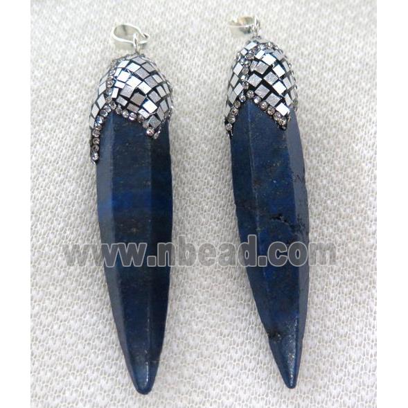 Lapis Lazuli bullet pendant paved silver foil, rhinestone
