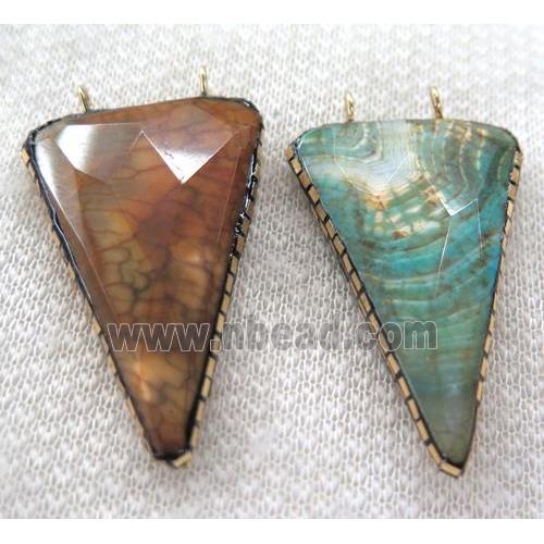 Dragon veins Agate pendant pave gold foil with 2loops, faceted triangle