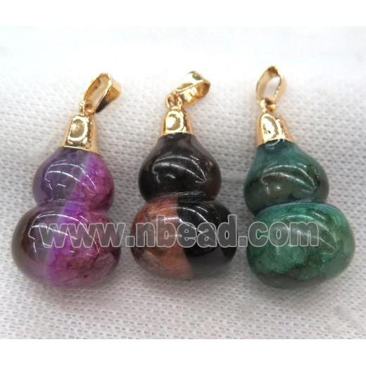 agate gourd pendant, mix color, gold plated