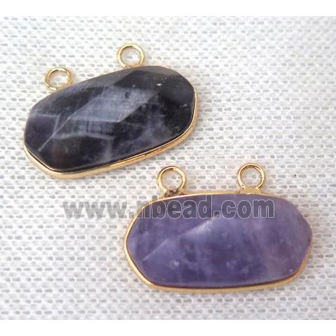 Amethyst pendant with 2loops, purple, faceted oval, gold plated