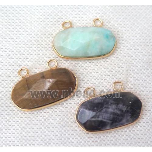 mix gemstone pendant with 2loops, faceted oval, gold plated