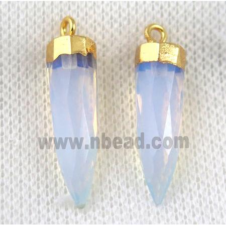 white opalite pendant, faceted bullet, gold plated