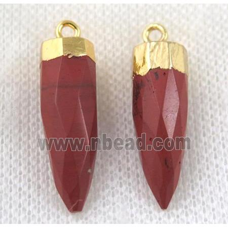 Red Jasper pendant, faceted bullet, gold plated