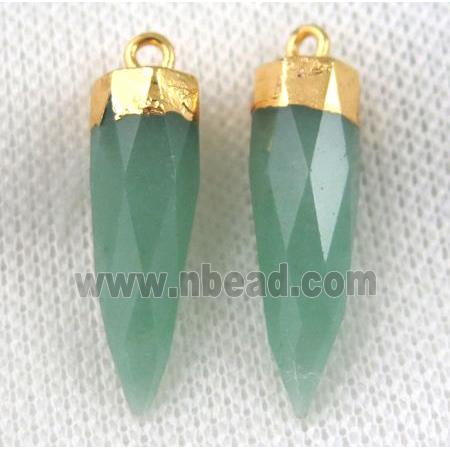 green aventurine pendant, faceted bullet, gold plated