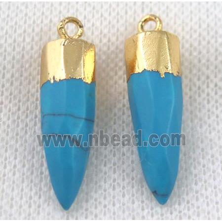 blue turquoise pendant, faceted bullet, gold plated