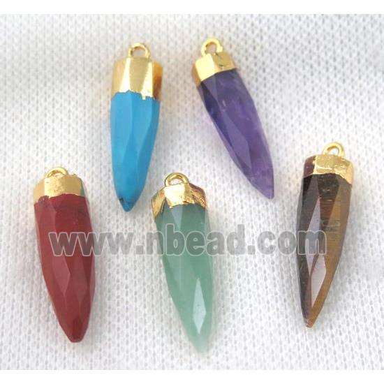 mix gemstone pendant, faceted bullet, gold plated