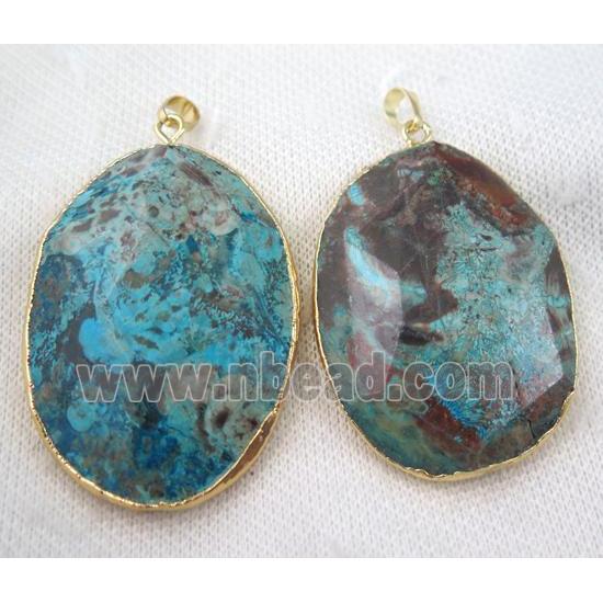 Ocean Jasper pendant, blue, faceted oval, gold plated