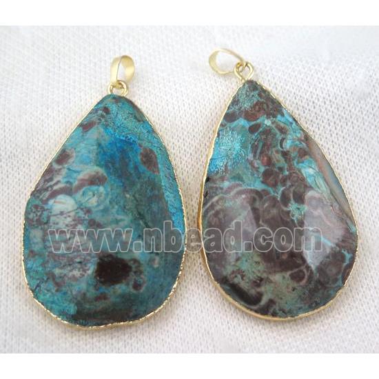 Ocean Jasper pendant, blue, faceted teardrop, gold plated