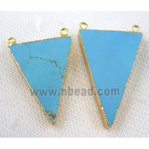 blue turquoise triangle pendant with 2loops, gold plated