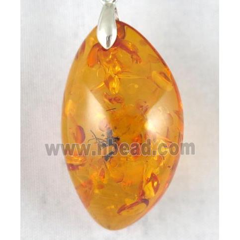 Amber pendant, freeform, orange, NR