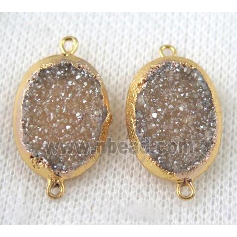 champagne druzy quartz connector, oval, gold plated