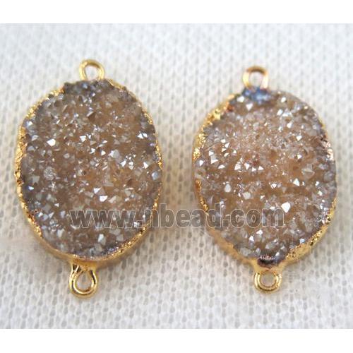 champagne druzy quartz connector, oval, gold plated