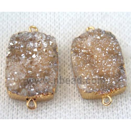 champagne druzy quartz connector, rectangle, gold plated