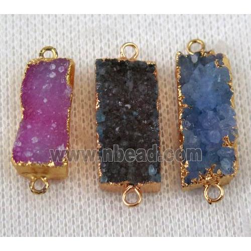 druzy agate connector, rectangle, gold plated