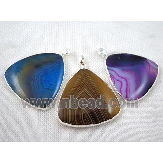 agate triangle pendant, mix color, silver plated