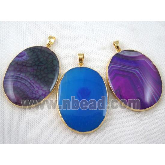 agate oval pendant, mix color, goldplated