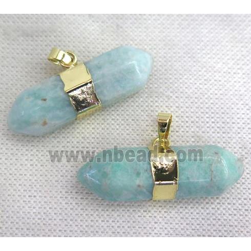 green Amazonite bullet pendant, gold plated