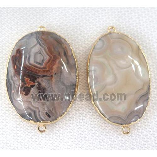 Mexico Crazy Agate oval connector, gold plated