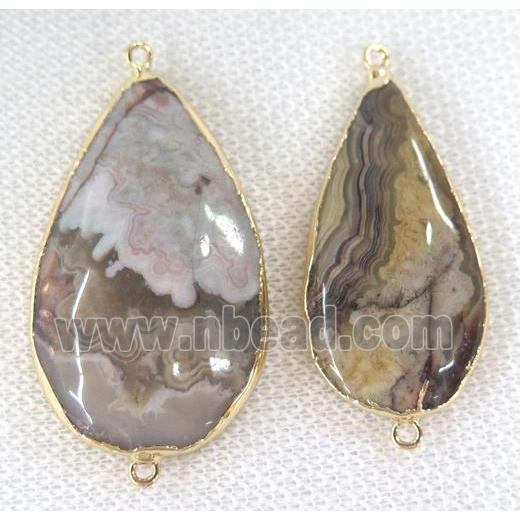 Mexico Crazy Agate teardrop connector, gold plated