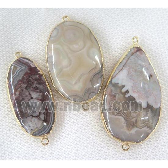 Mexico Crazy Agate connector, mix shaped, gold plated