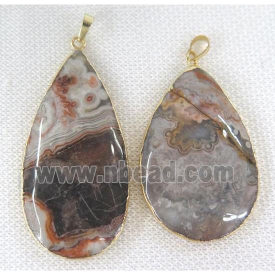 Mexico Crazy Agate teardrop pendant, gold plated