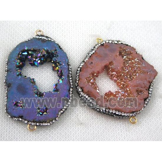 druzy agate slice connector paved rhinestone, freeform, mix color