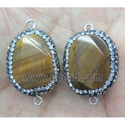 tiger eye stone connector paved rhinestone, faceted freeform